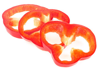 Wall Mural - Red sweet bell pepper slices isolated on a white background. Bell pepper rings.