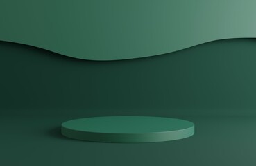 A green stand for product demonstration or a podium pedestal on the advertising. 3D rendering.