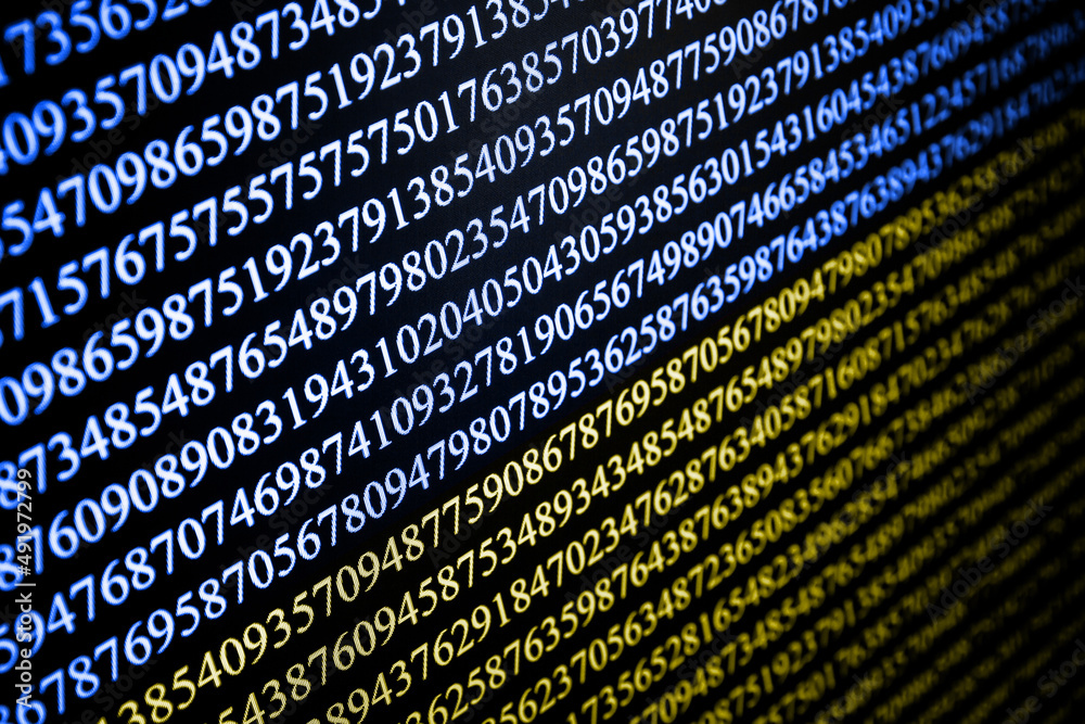 Numbers on computer screen. Macro photography with visible pixels ...