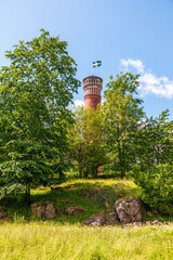 Canvas Print - Swedish flag on a high lookout tower