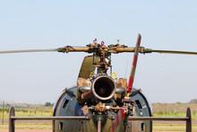Alouette III Helicopter With Engine And Rotor Rear View