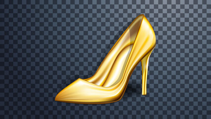 Golden shoes on a transparent background. Realistic 3d vector