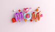 Happy mothers day decoration background with gift box, balloon, mom text, copy space text, 3D rendering illustration	