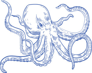 Wall Mural - Octopus Hand Drawn Monochrome Illustration