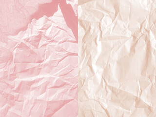 Rough Pastel Pink and Light Cream Textured Background of Pleated Paper Sheets. Visible  Weaves and Folds on Two Pieces of Cardboard.