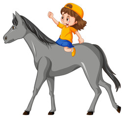 Poster - A scene of girl riding on a horse on white background