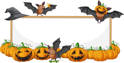 Canvas Print - blank wooden signboard with bat in halloween theme