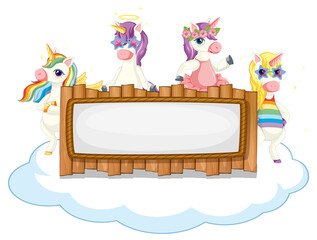 Wall Mural - Isolated wooden banner with unicorn