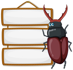 Canvas Print - Isolated wooden banner with beetle