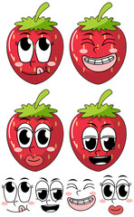 Poster - Set of facial expression vintage style cartoon with strawberry on white background