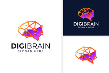 Wall Mural - digital brain logo design vector illustration