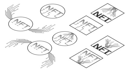 Canvas Print - Set of Isometric icons NTF non fungible token isolated on white. Website design element.