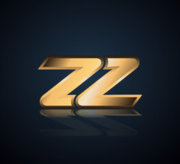 Modern Initial logo 2 letters Gold simple in Dark Background with Shadow Reflection ZZ