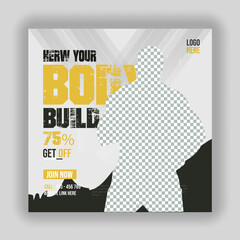 Wall Mural - Gym and fitness promotional social media post and social media banner or web banner template