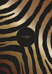 Wall Mural - Luxury elegant background. Black and gold animal print with zebra stripes and a copy space with shiny golden border. Modern premium A4 template for invitation, card or notebook cover