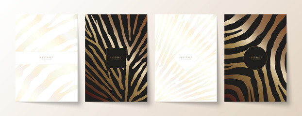 Wall Mural - luxury elegant backgrounds set. black, white and gold animal print with zebra stripes and a copy spa