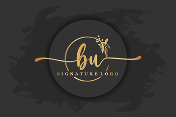 golden signature logo for initial letterletter bu. handwriting vector illustration image