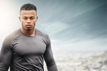 Poster - get out there and get fit. portrait of a sporty young man exercising outdoors.