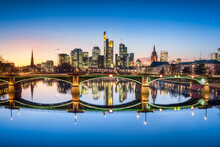 Frankfurt Skyline At Sunset With View Of The Financial District, Hesse, Germany