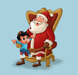 Santa Claus seated on armchair with a boy on his lap

