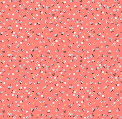 Vector seamless pattern. Pretty pattern in small flowers. Small colorful pastel flowers. Pale terracotta background. Ditsy floral background. The elegant the template for fashion prints. Stock vector.