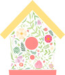 Nesting Bird House with Blooming Flora and Green Leaves as Spring Fresh Flower Growth