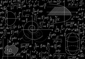 Wall Mural - Math scientific vector seamless pattern with handwritten sphere figures, formulas, calculations	
