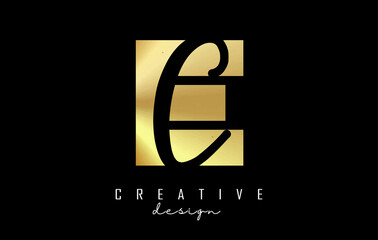 Golden Letters EC Logo with a minimalist design. Letters E and C with geometric and handwritten typography.