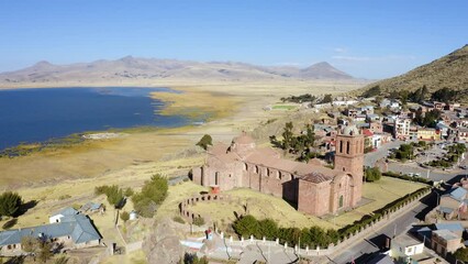 Canvas Print - Santiago Apostol Church above Lake Titicaca in Pomata, Peru