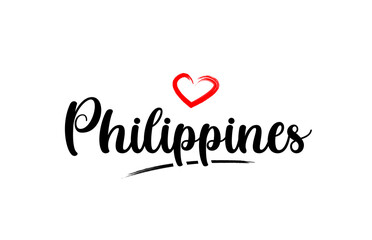 Wall Mural - Philippines country name with red love heart and black text