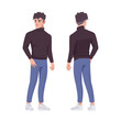 Office handsome man standing, business casual look smart guy. Sporty chic office outfits young businessman. Vector flat style cartoon character set isolated, white background, front and rear view