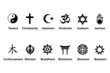 Collection of religious symbols with isolated white background