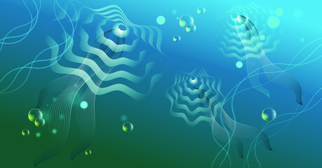 Abstract blue background with decorative jellyfish