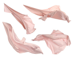 set with beautiful delicate pale pink silk floating on white background