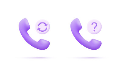 Wall Mural - 3d phone and question mark and circular arrow isolated on white background. Concept of support, business and communication. Can be used for many purposes.