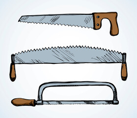 Iron hand saw. Vector drawing