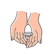 Menstrual cup in hand to collect blood while menstruation period. Feminine personal hygiene zero waste device vector illustration