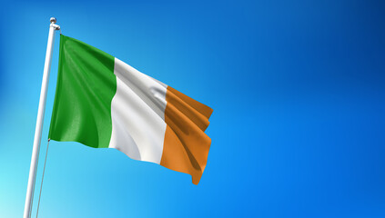 Wall Mural - Ireland Flag Flying on Blue Sky Background 3D Render