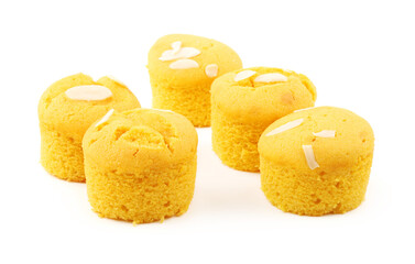 Sticker - cup shape sponge cake on white background