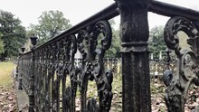 Historic 1800’s Magnolia Cemetery Augusta Georgia Tilt Up Of Rusted Old Vintage Iron Fence Post