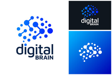 Wall Mural - Modern Digital Human Brain with dots and network link logo design