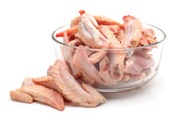 Poster - Raw chicken wings on White background