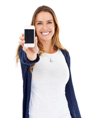 Poster - Communicating on the cellphone. Studio shot of a young woman communicating via cellphone.