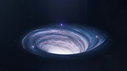 small spaceship entering a wormhole