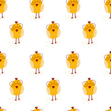Seamless Pattern With  Yellow Chicks. Vector Illustrations