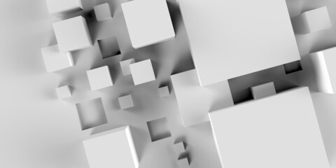 Leinwandbilder - Diagonal composition of white cubes of different sizes on a white background