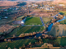 Aerial View Of Glenties Gaelic Football Pitch In County Donegal, Ireland