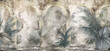 Drawn tropical, exotic plants and leaves among the columns. Floral background for mural, wallpaper, photo wallpaper, postcard, card. Loft, modern, classic design.