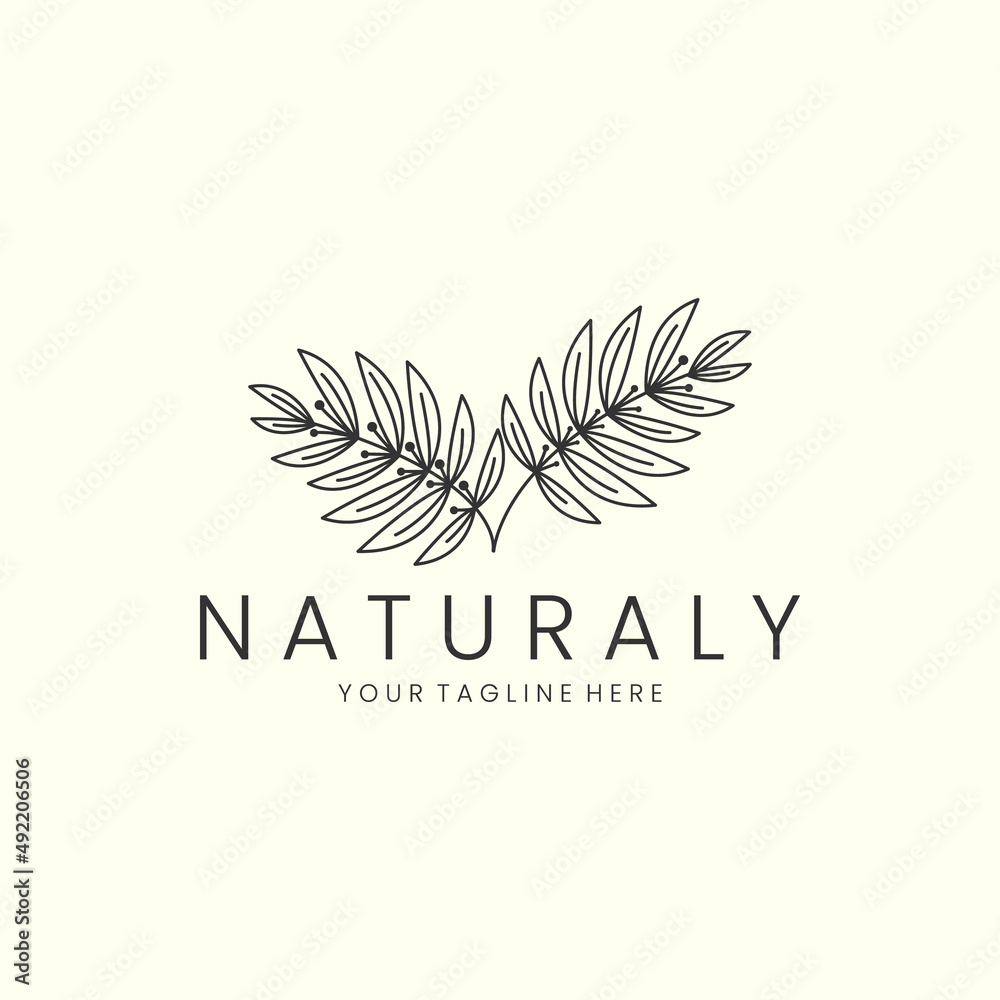 leaf with line art style logo icon template design. fern plant, wedding ...
