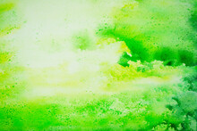 Abstract Watercolor. Yellow Green Pattern. Paint Stains On Paper. Artistic Background With Space For Design.